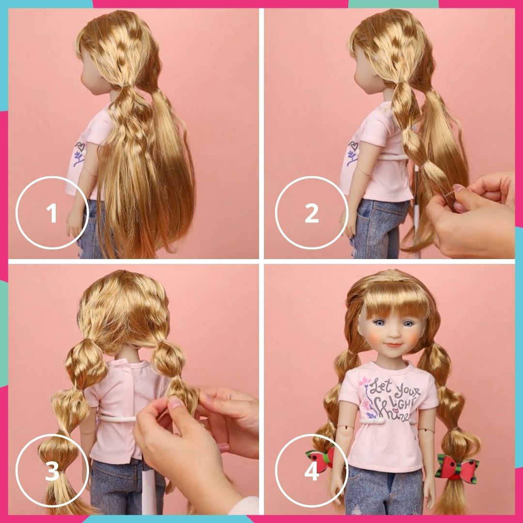 Pom-pom ponytails for dolls